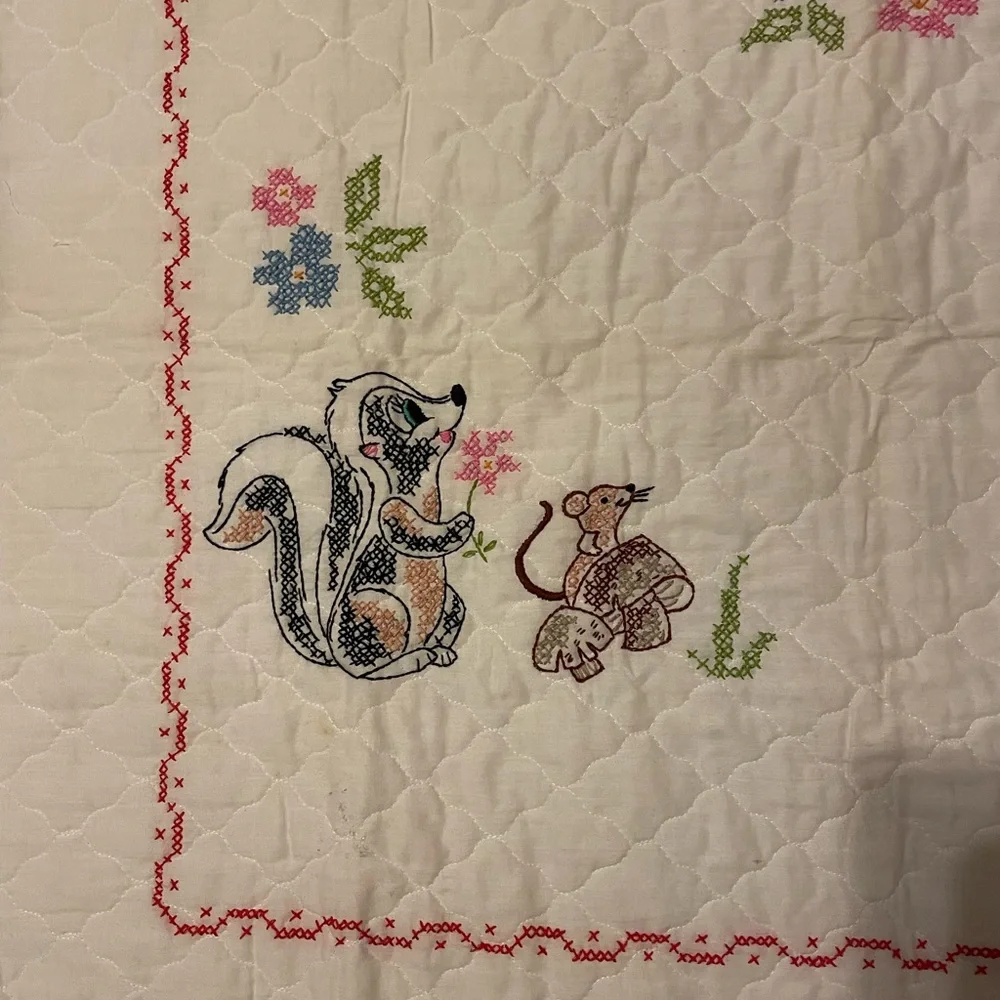 Whimsical Cream Deer & Woodland Animals Quilted Throw